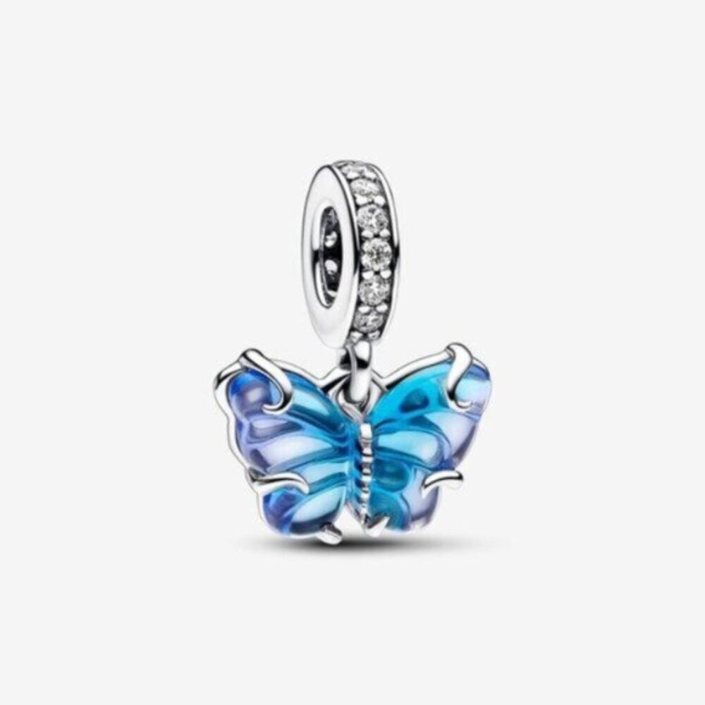 🌺Pandora Blue Murano Glass Butterfly Dangle Charm